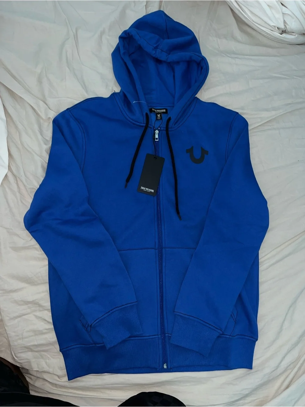 True Religion Men’s Blue Full-Zip Hoodie with Logo